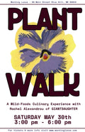 Poster for a plant walk event with a purple flower illustration on a white background.