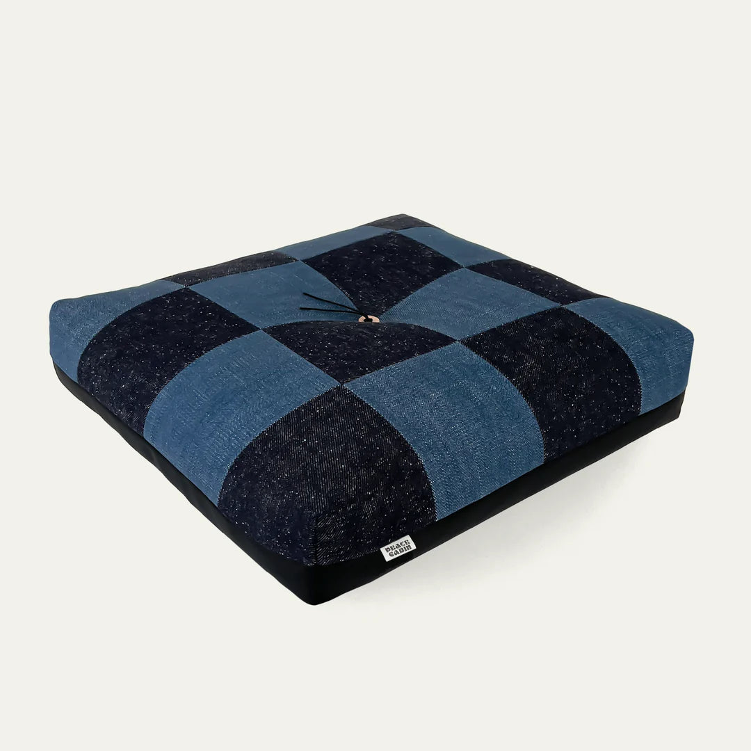 Froebel Cushion - Denim Checkerboard
