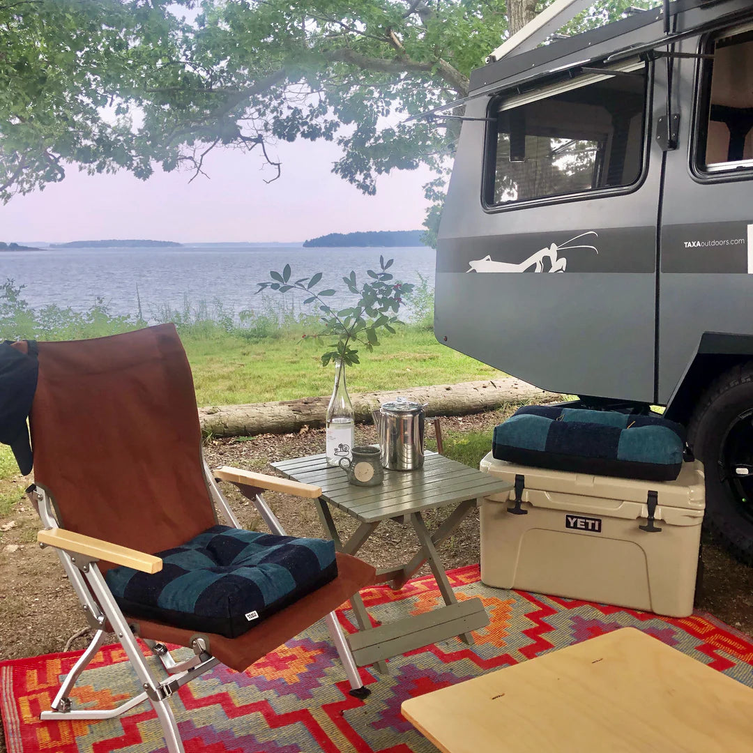 Froebel Cushion - Denim Checkerboard