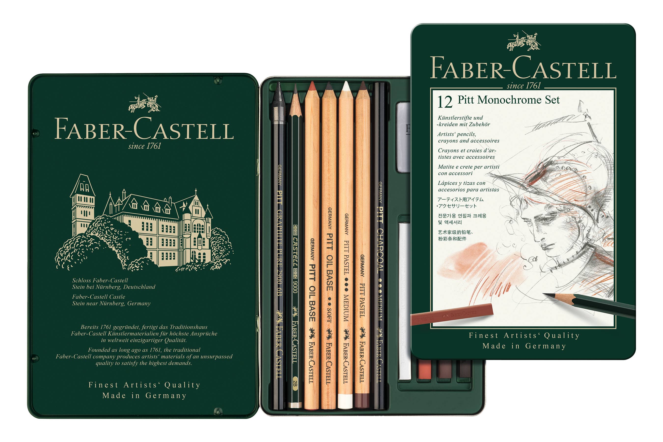 Pitt Monochrome Artist Pencil Drawing Set, Tin of 12