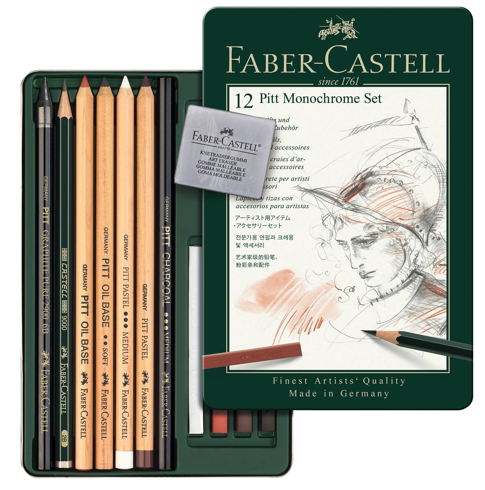 Pitt Monochrome Artist Pencil Drawing Set, Tin of 12