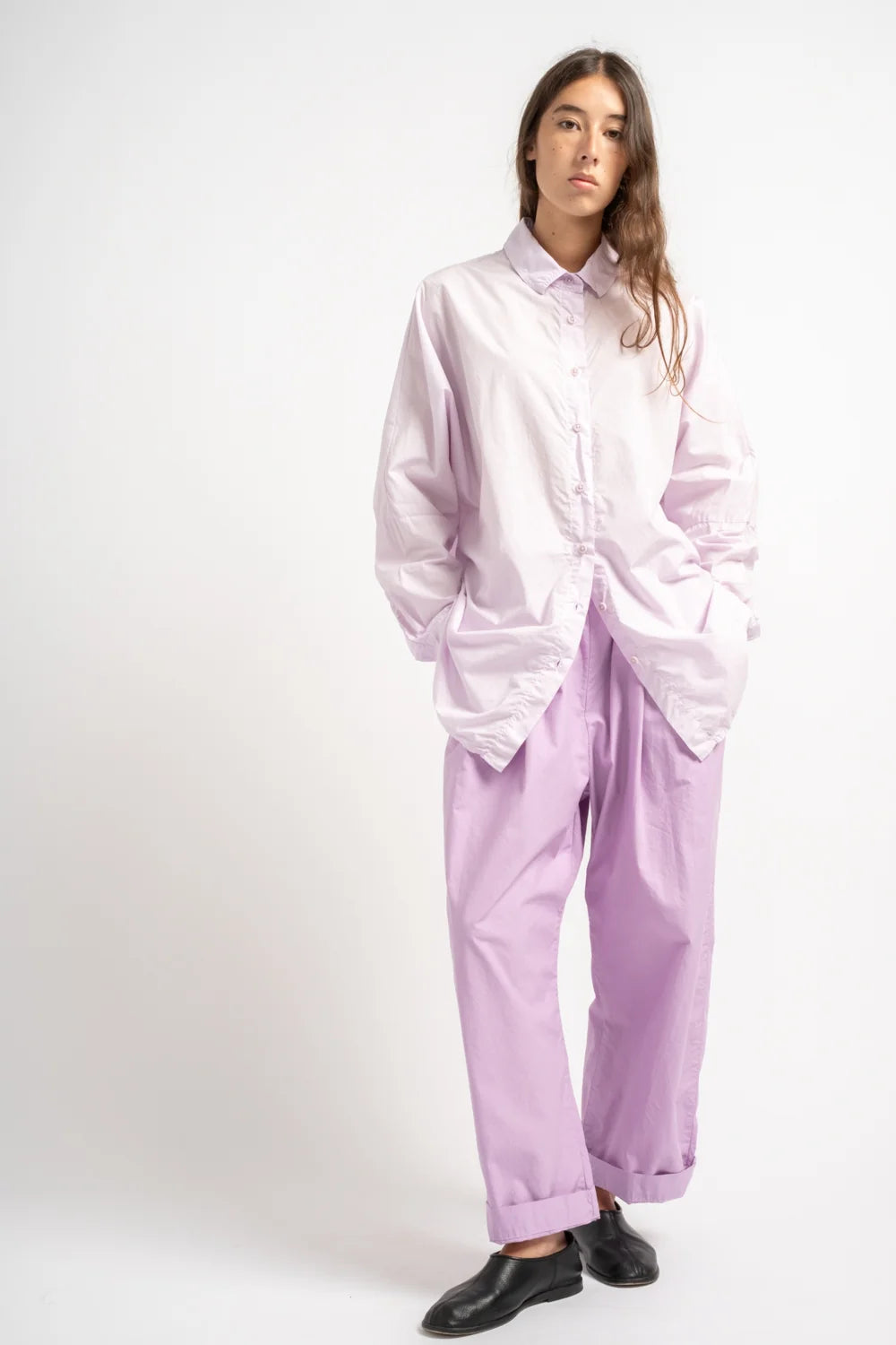The Elastic Pant in Lilac Micro Twill