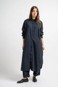 The Shirt Dress in Dark Navy Seersucker