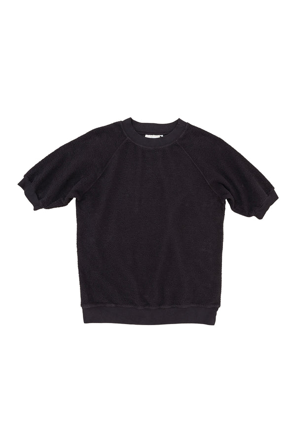 Short Sleeve Raglan Sherpa Sweatshirt in Black