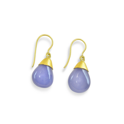 22k + Blue Calcedony Drop Earrings
