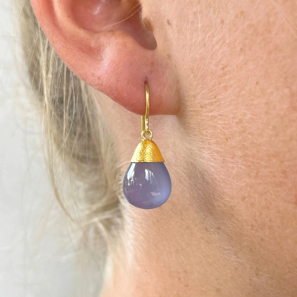 22k + Blue Calcedony Drop Earrings