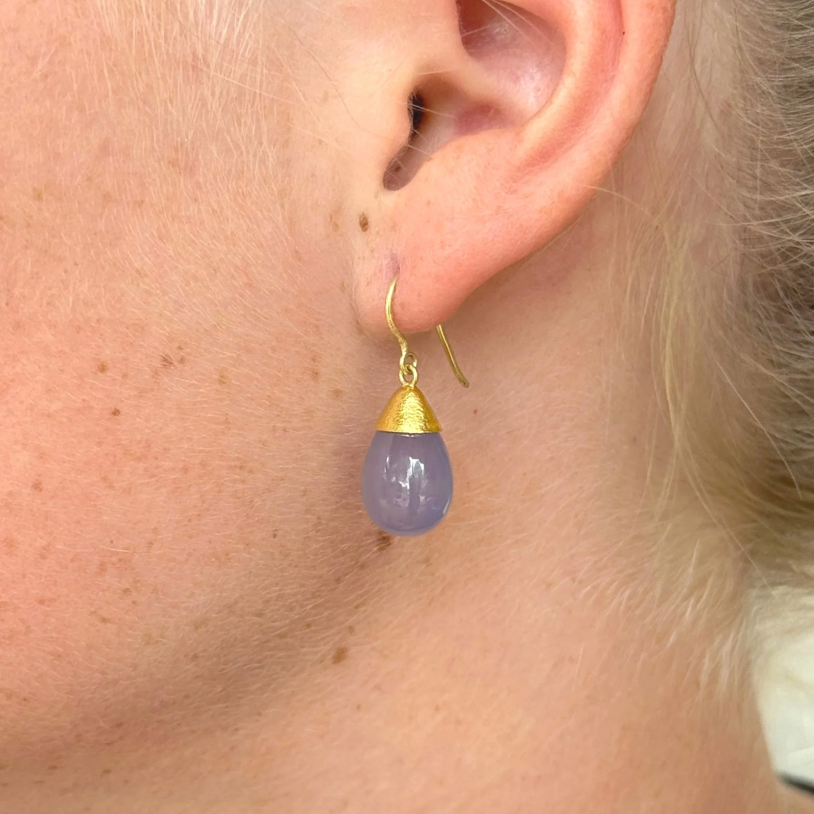 22k + Blue Calcedony Drop Earrings