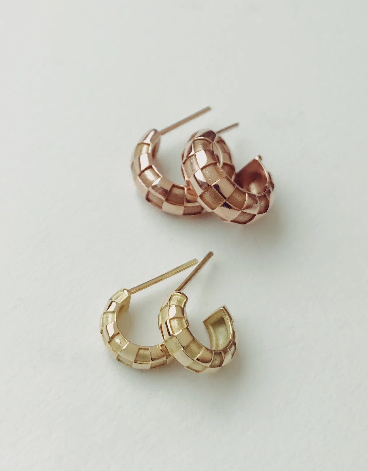 10k Rose Gold Checkerboard Hoops - Medium