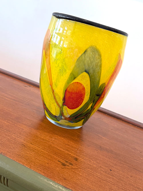 Vintage Yellow Abstract Glass Vase