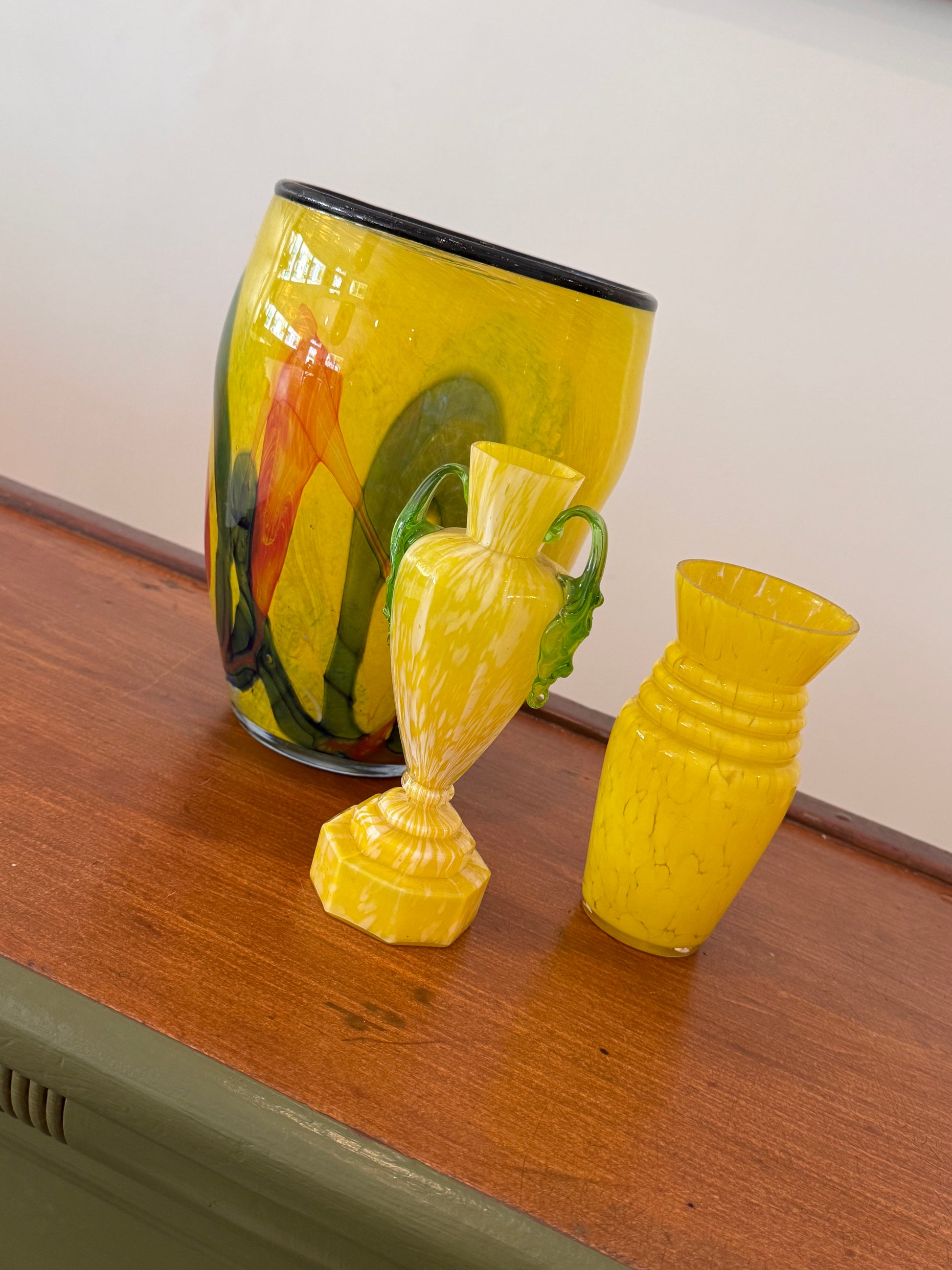 Vintage Yellow Abstract Glass Vase