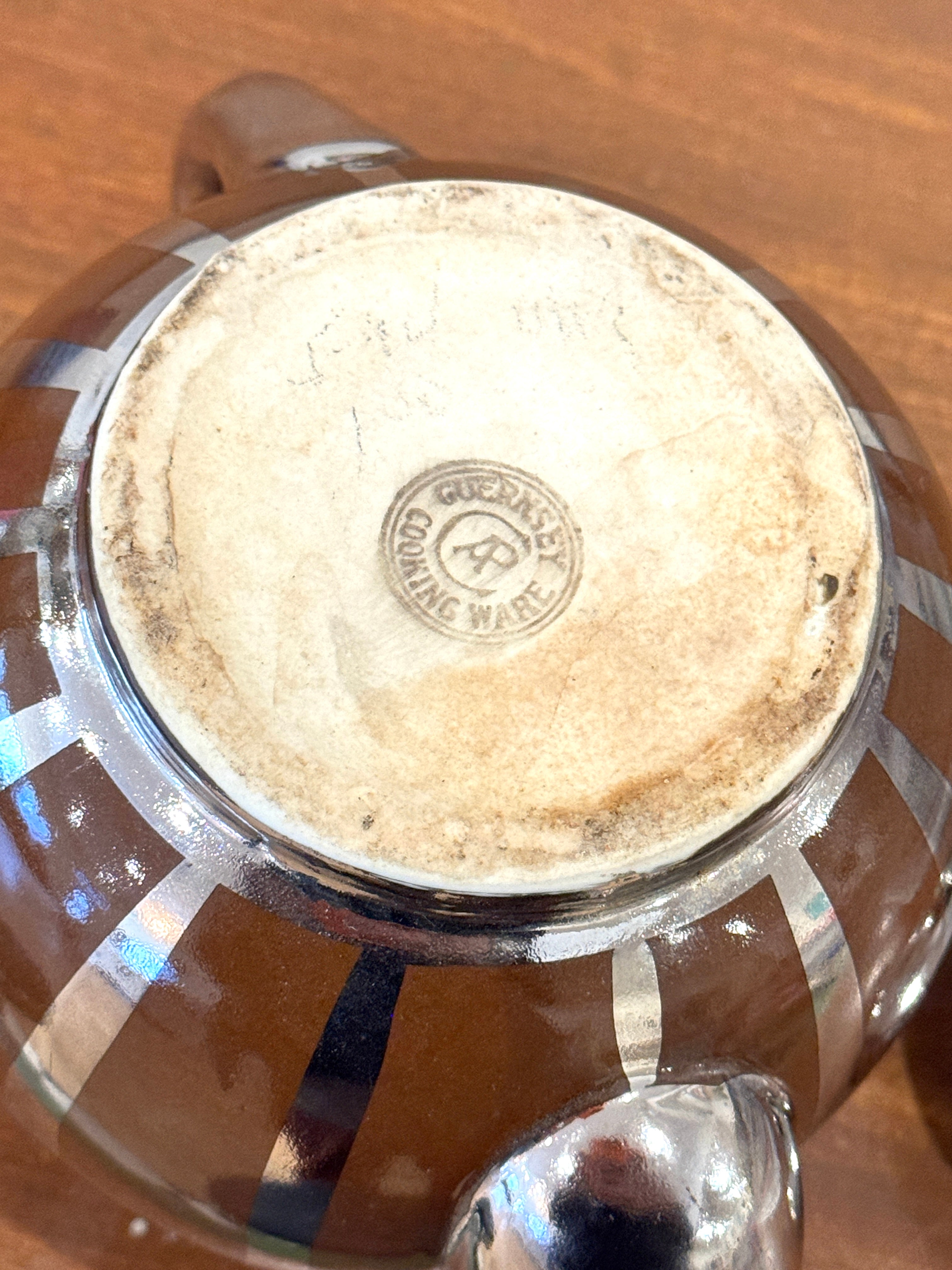 Vintage Silver + Brown Striped Teapot
