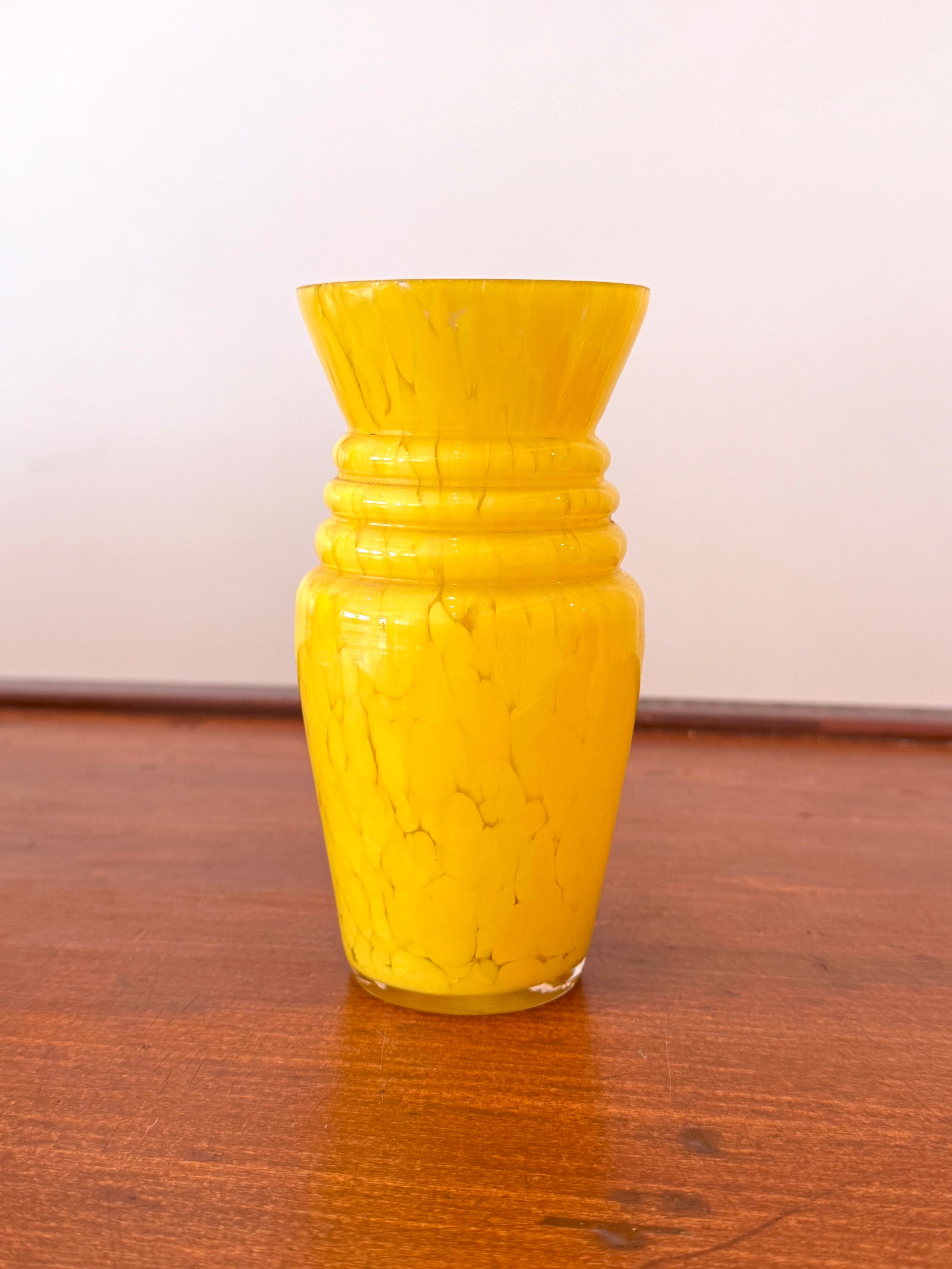 Vintage Yellow Glass Ribbed Vase
