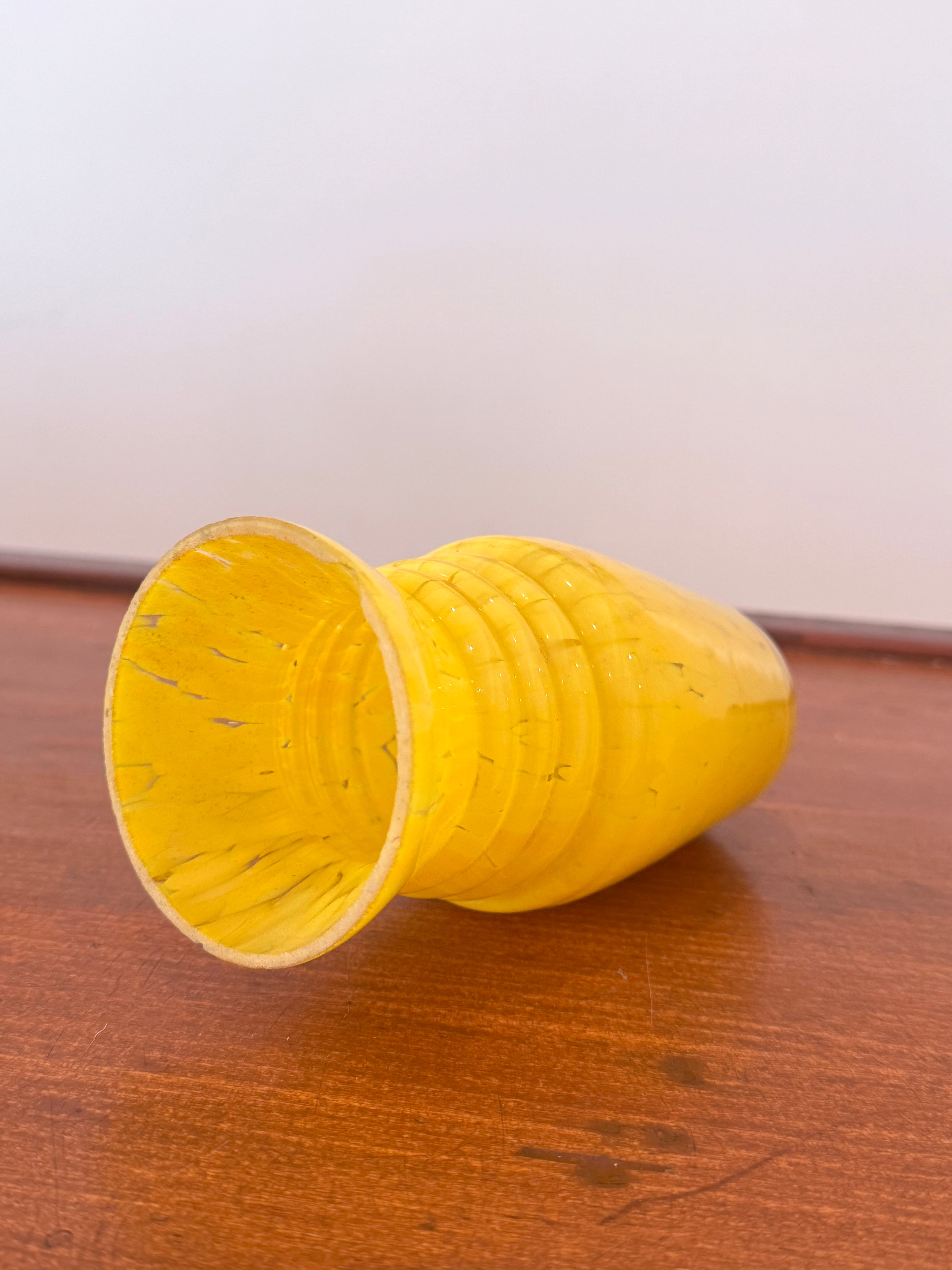 Vintage Yellow Glass Ribbed Vase