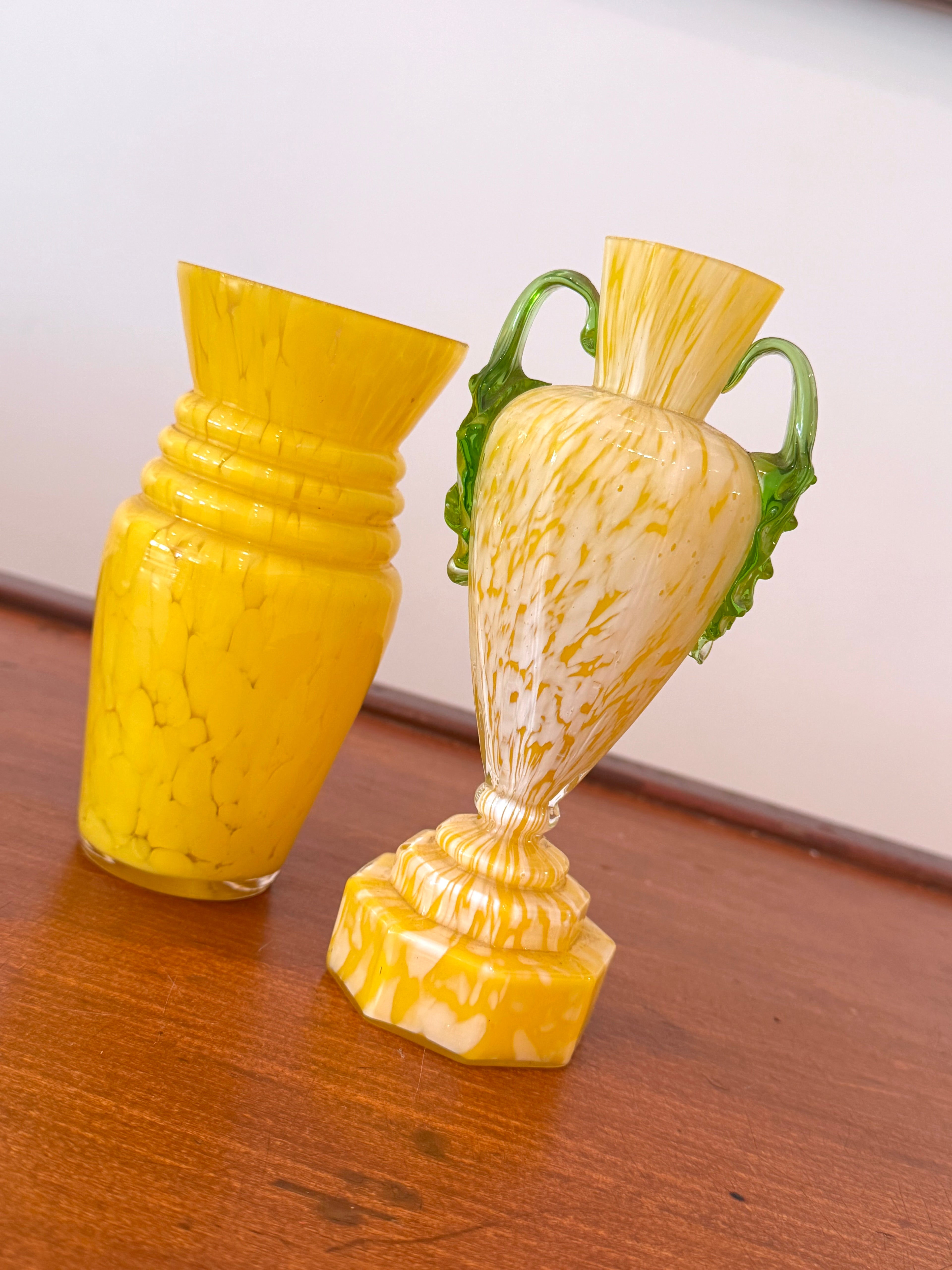 Vintage Yellow Glass Ribbed Vase