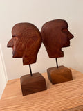 Set of Two Carved Wooden Heads
