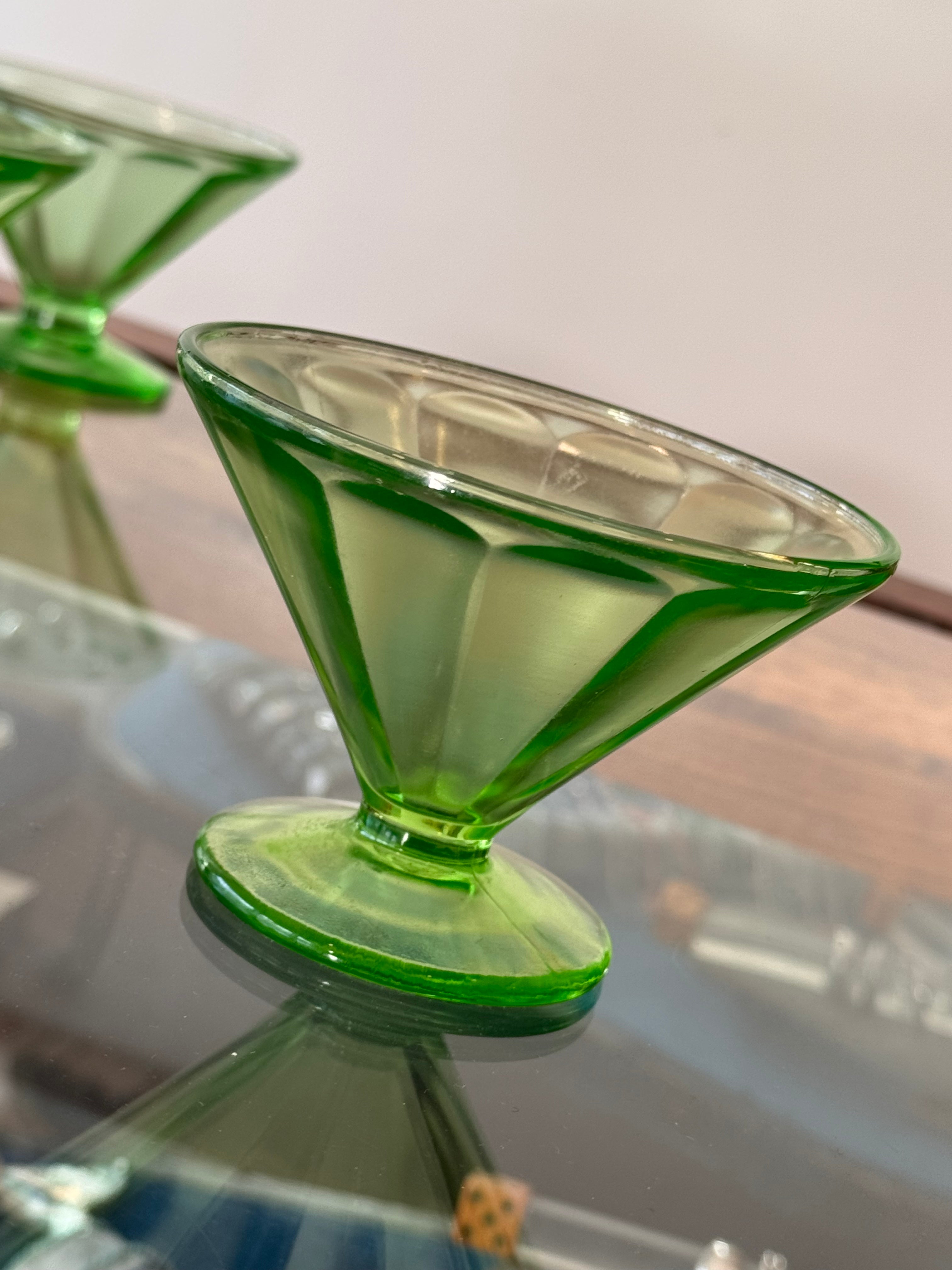 Vintage 1930's Green Sherbet Dish Set