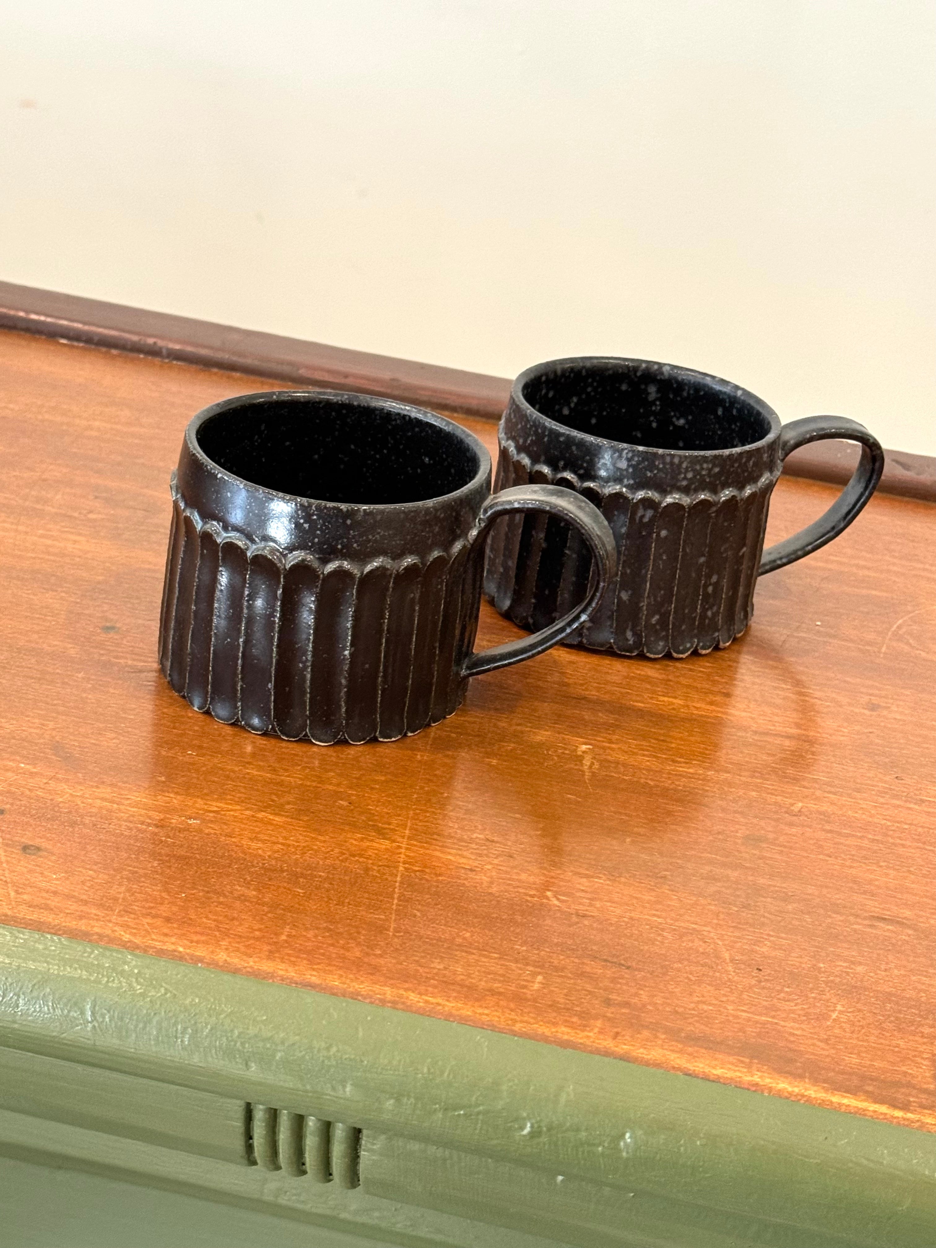 Matte Black Carved Mugs
