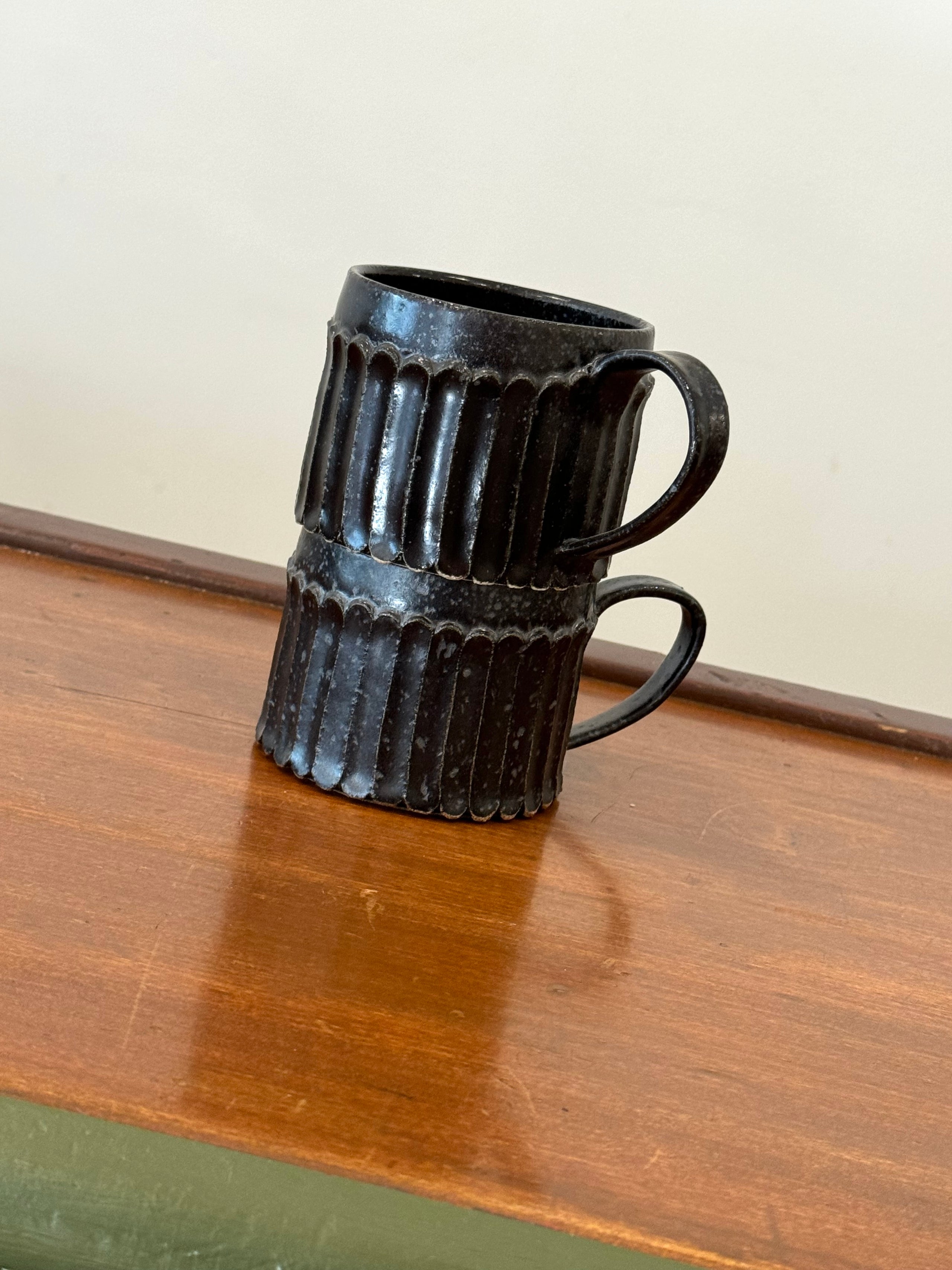 Matte Black Carved Mugs
