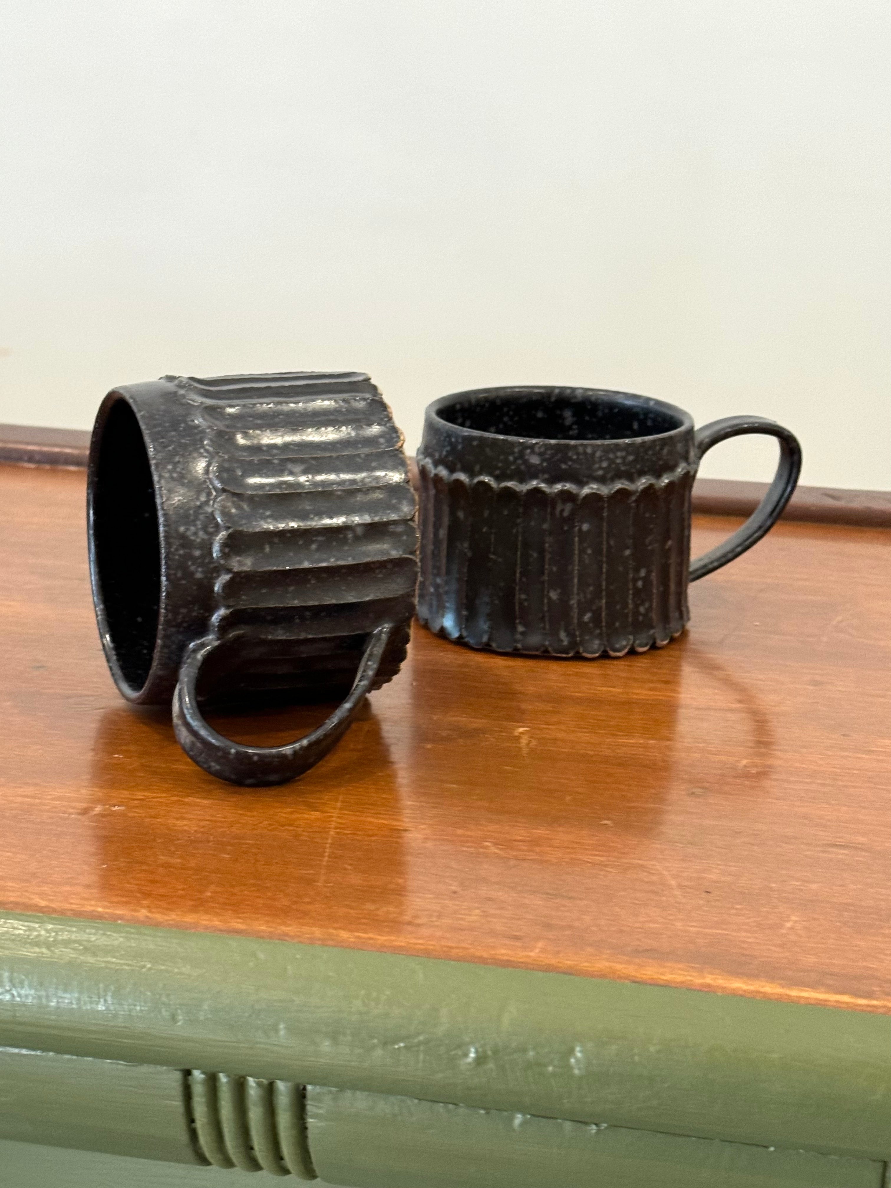 Matte Black Carved Mugs