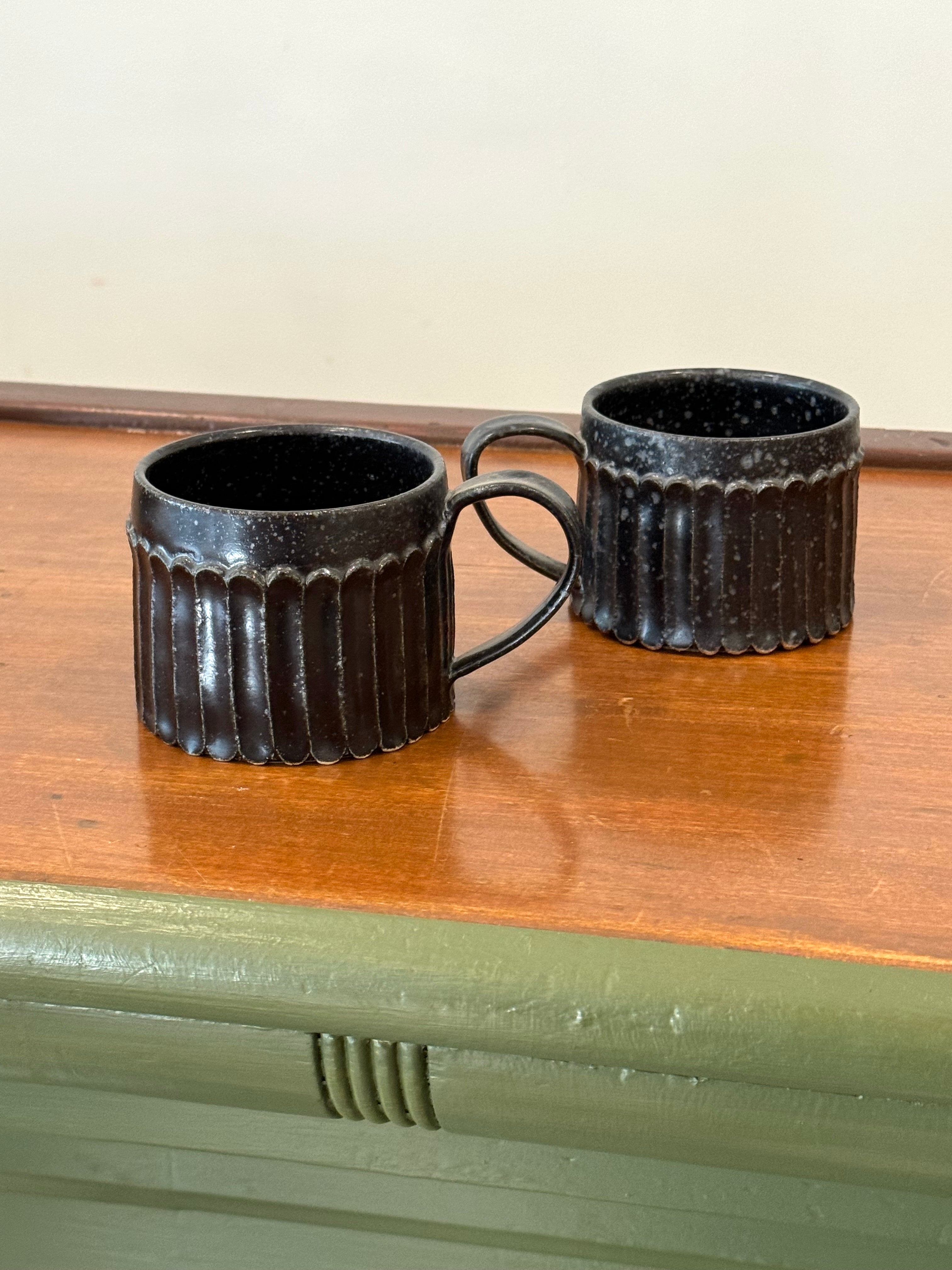 Matte Black Carved Mugs
