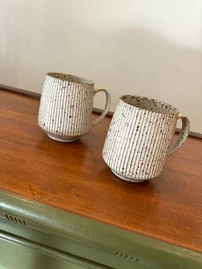 Glossy White Ribbed Mugs
