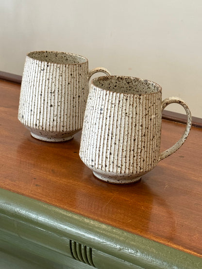 Glossy White Ribbed Mugs