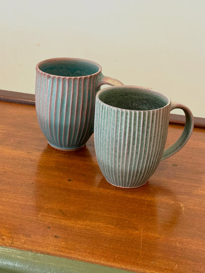 Matte Turquoise Ribbed Mugs