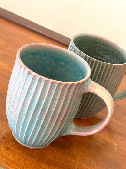 Matte Turquoise Ribbed Mugs