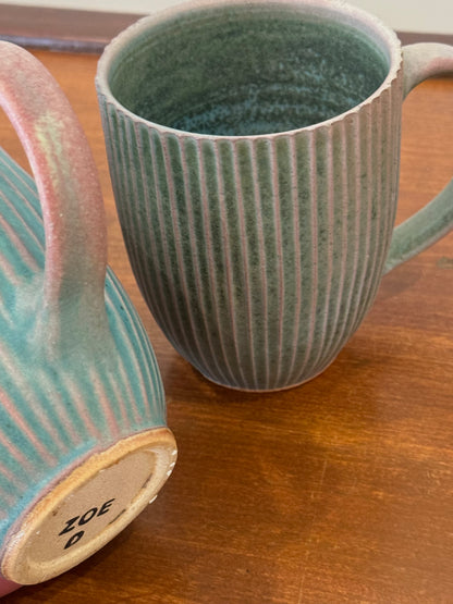 Matte Turquoise Ribbed Mugs