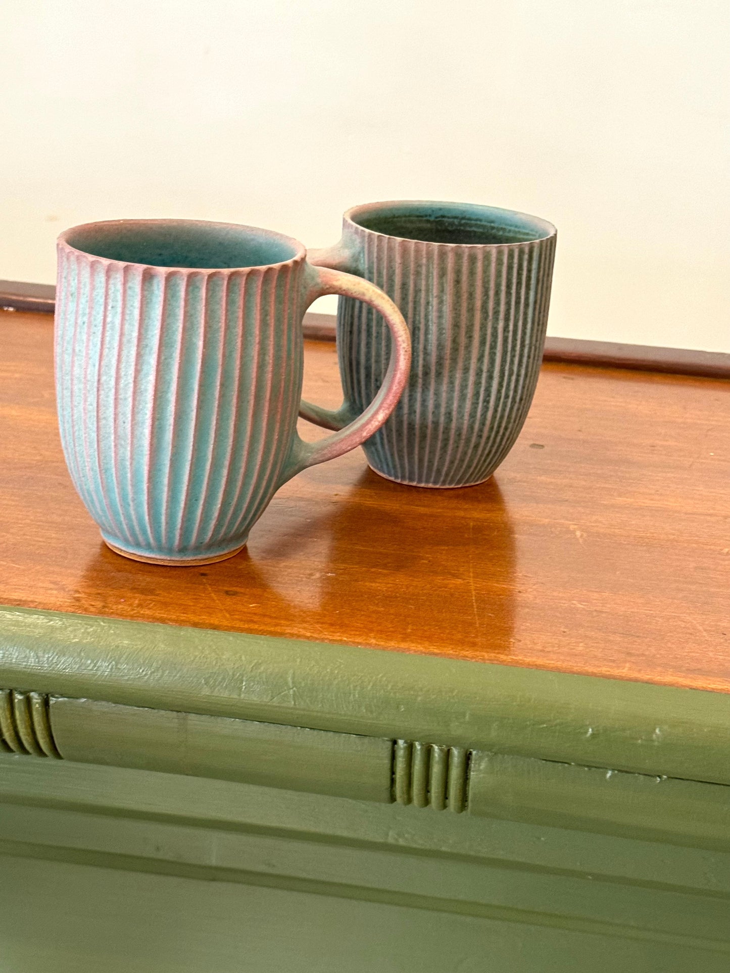 Matte Turquoise Ribbed Mugs