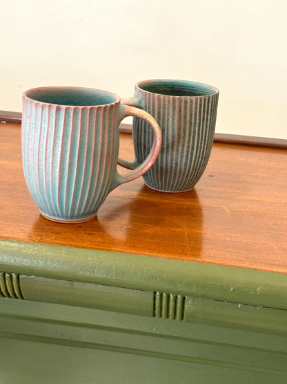 Matte Turquoise Ribbed Mugs
