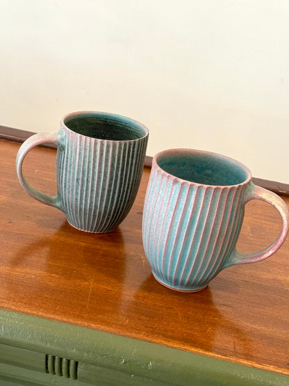 Matte Turquoise Ribbed Mugs