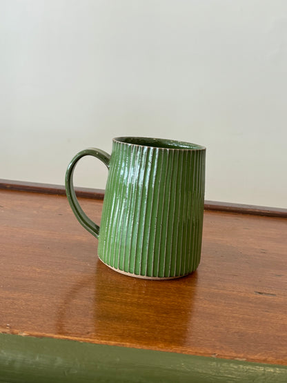 Glossy Green Ribbed Mugs