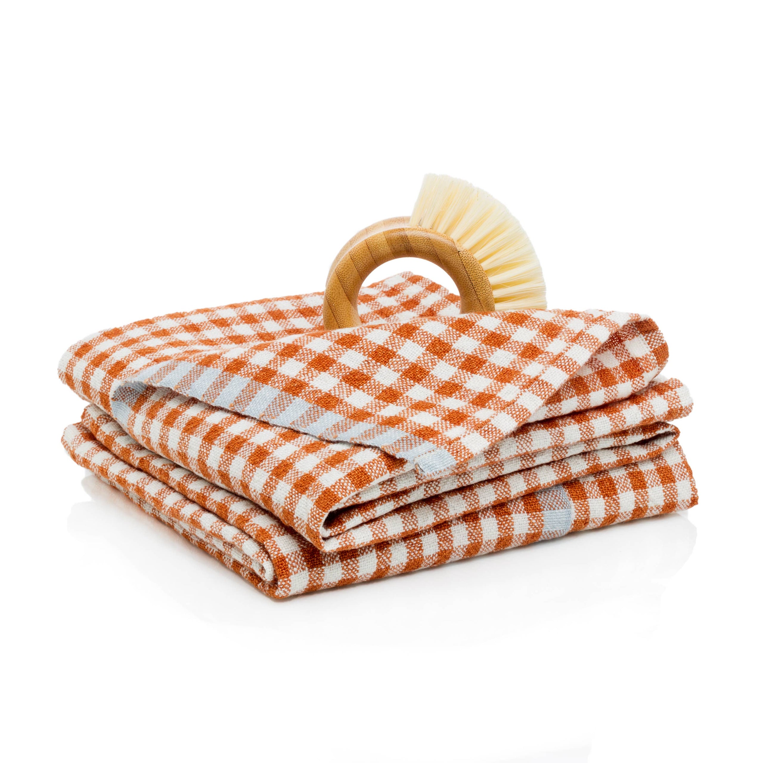 Two-Tone Cognac + Blue Gingham Tea Towel Set