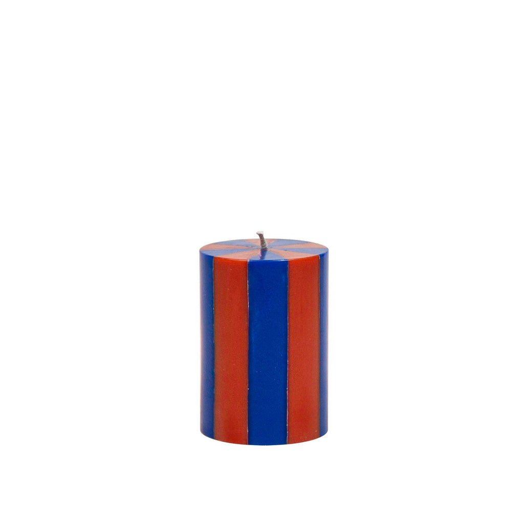 Small Stripe Pillar Candle in Indigo + Terracotta