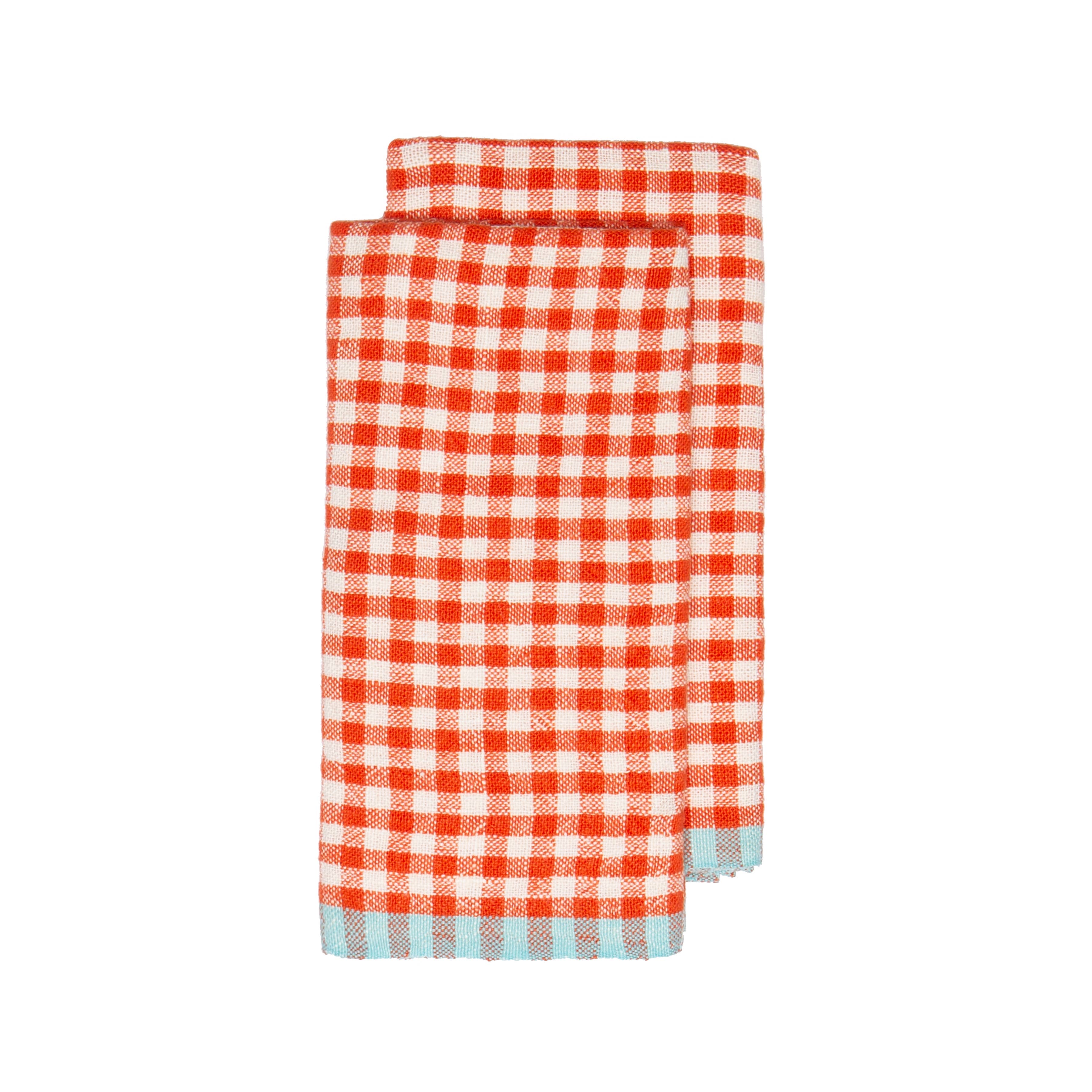 Two-Tone Orange + Aqua Gingham Tea Towel Set