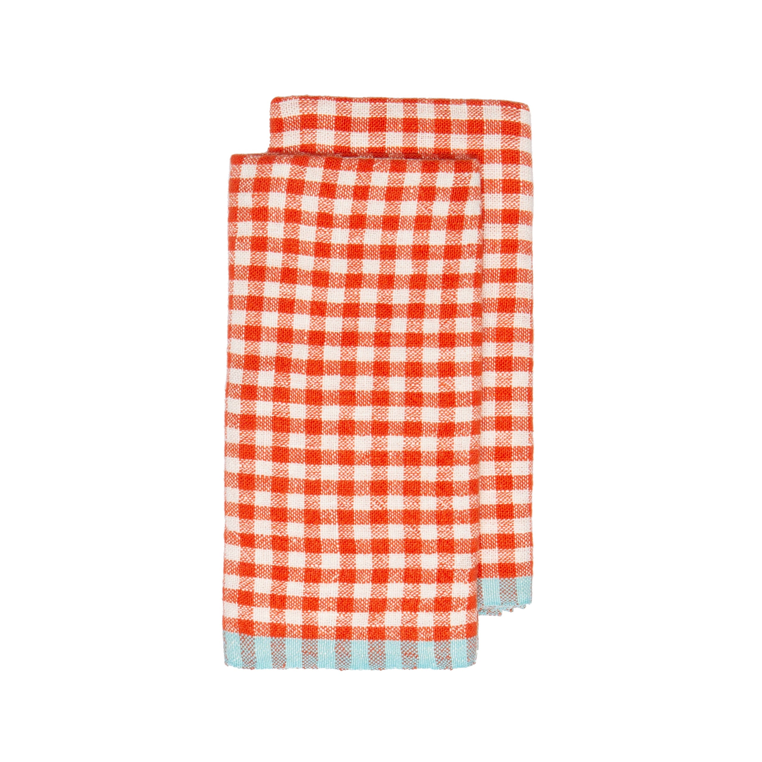 Two-Tone Orange + Aqua Gingham Tea Towel Set