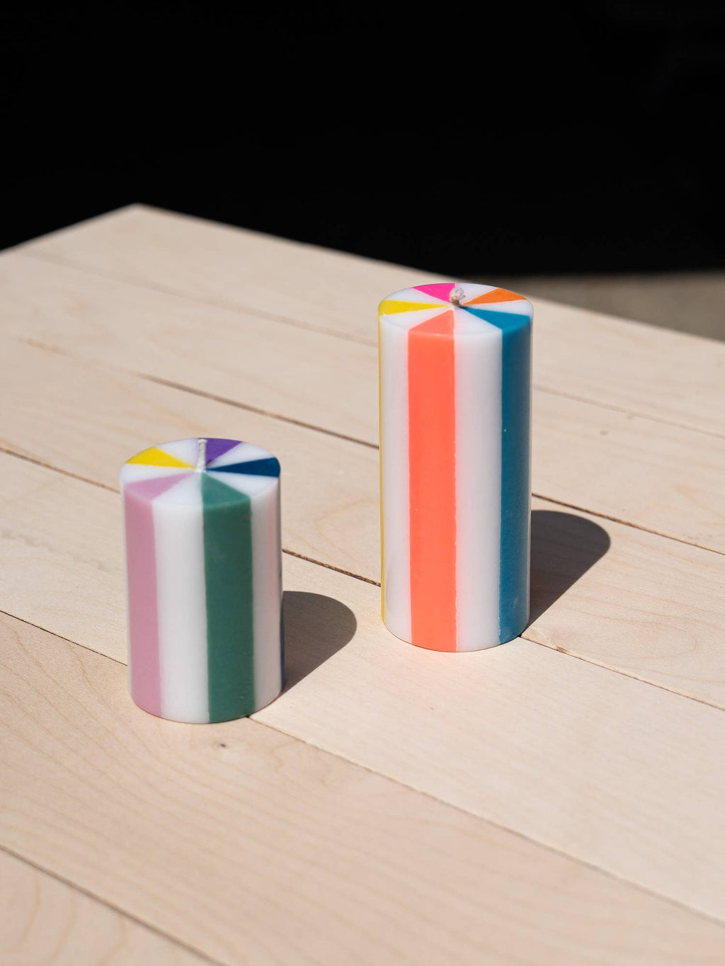 Medium Stripe Pillar Candle in Gold Ore + Teal Fade