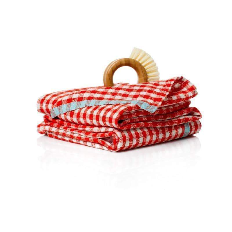Two-Tone Orange + Aqua Gingham Tea Towel Set