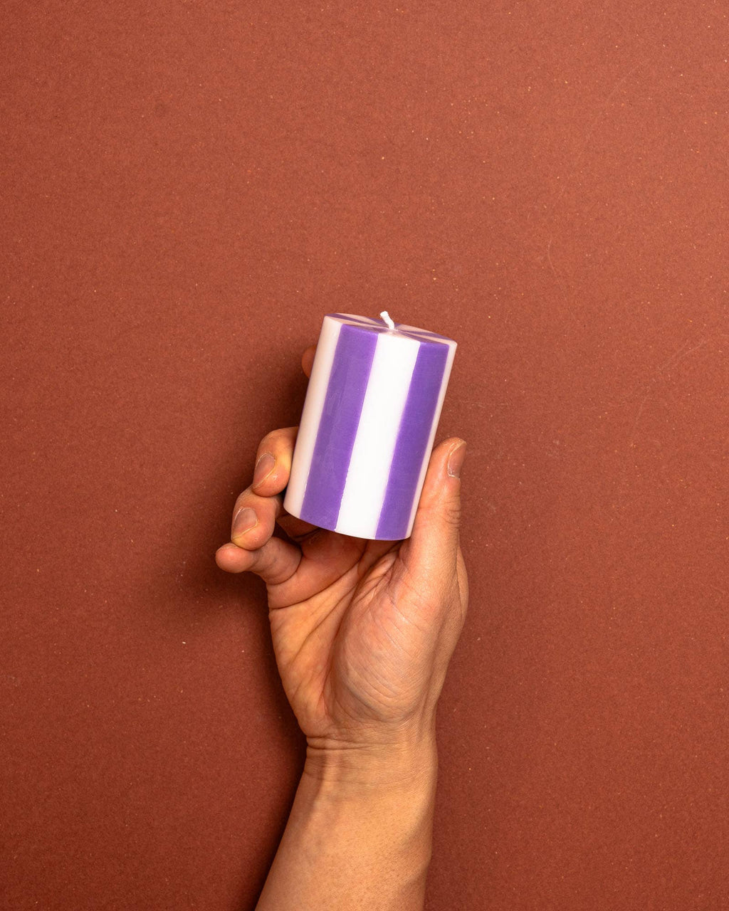 Small Stripe Pillar Candle in Indigo + Terracotta