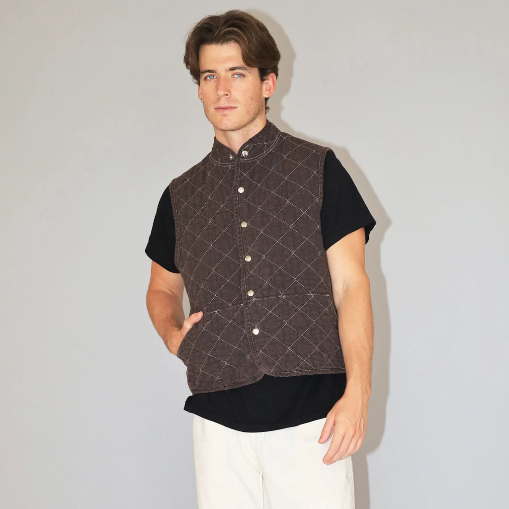 Quilted Snap Vest in Espresso